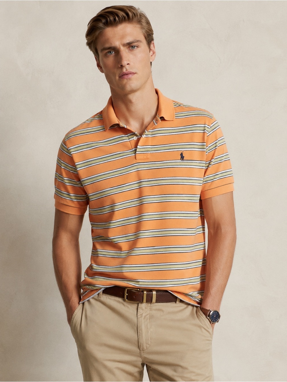 Polo Ralph Lauren Men's Polo Shirt Short Sleeve Vintage Orange Stripe Size Large